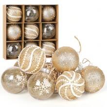 9入組/套香檳色布線聖誕球裝飾品,合適的適用於季節性節假日裝飾用品和派對裝飾用品