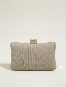 閃亮手拿包新娘和伴娘手提包優雅可拆卸鏈子晚宴包女士俱樂部聚會 - 香檳色 - 查看 3