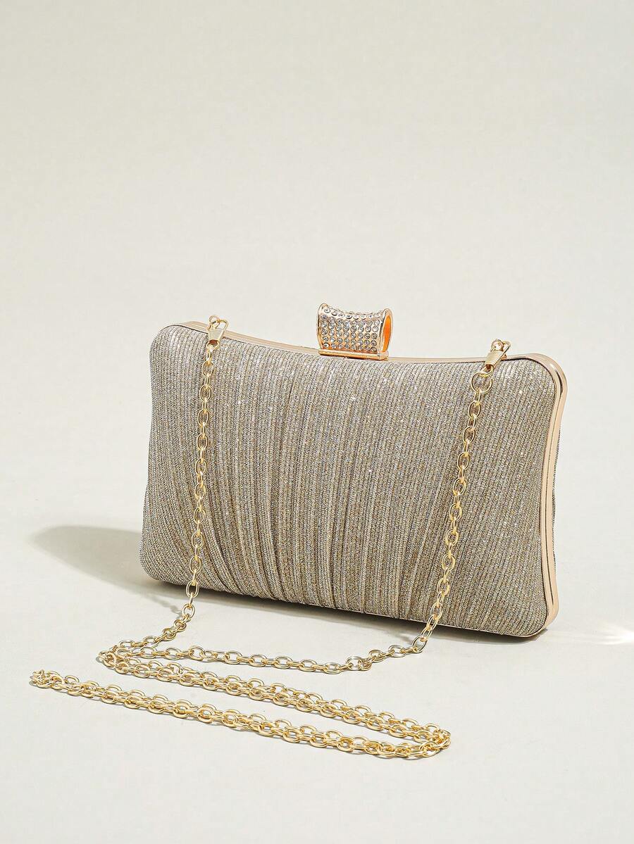 閃亮手拿包新娘和伴娘手提包優雅可拆卸鏈子晚宴包女士俱樂部聚會 - 香檳色 - 查看 1