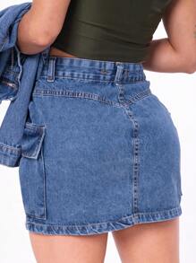 Women Denim Skirts - Rửa trung bình - Xem 4