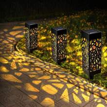 6pcs Solar Powered Hollow Out Waterproof Led Landscape Lights For Outdoor Parks And Camping, Outdoor Garden Lighting For Pathway, Yard, Patio - Yellow - View 1