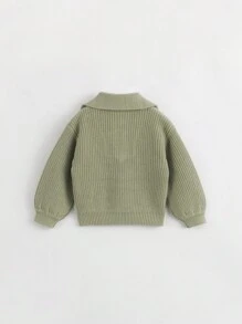 MARC&JANIE Boys' Urban Outdoor Style Loose Knitted Sweater With Half Zipper And Turn-down Collar, Autumn - Army Green - View 7