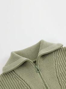 MARC&JANIE Boys' Urban Outdoor Style Loose Knitted Sweater With Half Zipper And Turn-down Collar, Autumn - Army Green - View 8