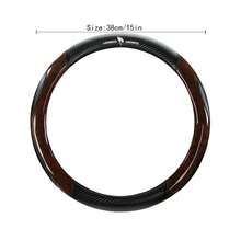 1 件桃木紋方向盤套由碳纖維和超細纖維皮革製成,適合 14 1/2-15 英吋舒適防滑透氣汽車方向盤套,汽車配件 - 灰色 - 查看 3