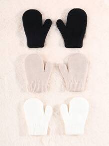 3pairs/Set Baby Solid Color Fleece Warm Gloves With Flaps - Multicolor - View 1