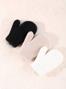 3pairs/Set Baby Solid Color Fleece Warm Gloves With Flaps - Multicolor - View 3
