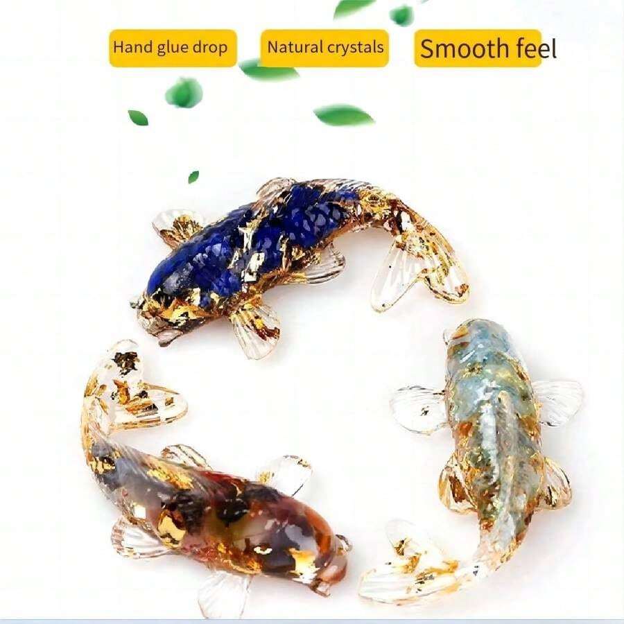 天然水晶石屑果凍膠魚形裝飾品,適用於辦公桌、魚缸、車內、禮品