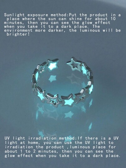 1pc Hollow Light Blue Pentagram Luminous Glowing Star Ring For Women (Needs Exposure To Light Before Glowing, Will Not Glow Without Light Exposure)