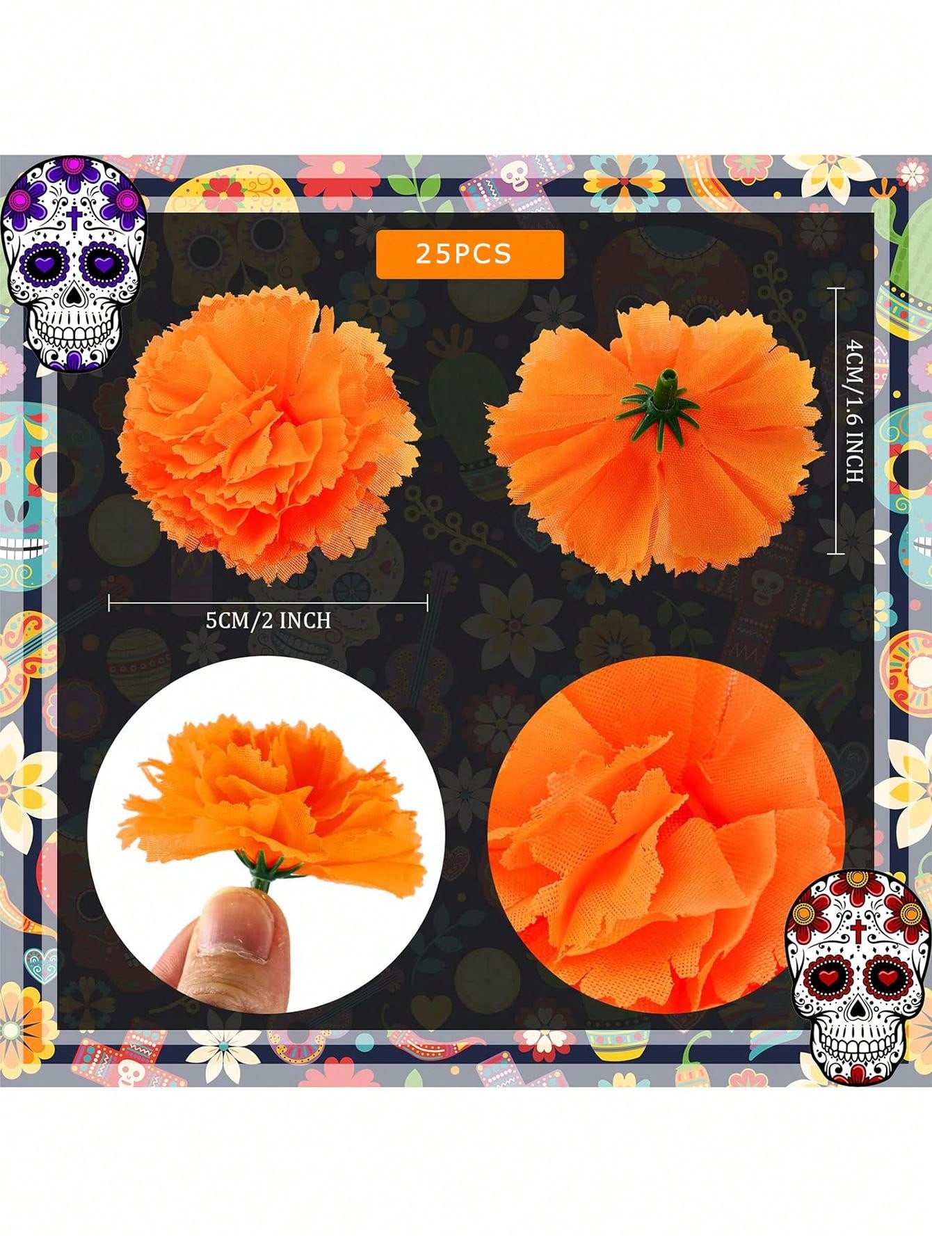 25pcs Marigold Flower Heads Mexican Artificial Marigold Flowers