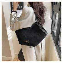 Fashionable Fannel Large Capacity Shaped Shoulder Bag For Women - Black - View 8