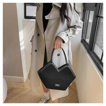 Fashionable Fannel Large Capacity Shaped Shoulder Bag For Women - Black - View 7