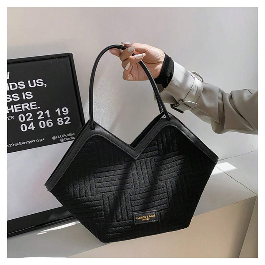 Fashionable Fannel Large Capacity Shaped Shoulder Bag For Women - Black - View 1