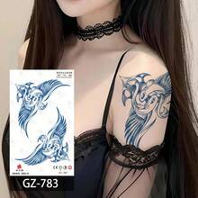 1套/4入組半永久性動物主題海豚、翅膀、鯨魚、老虎紋身貼紙,適用於腳踝、手臂、腿部、手腕 - 藍色 - 查看 3