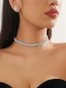 1set Crystal Necklace & Earrings Jewelry Set - Silver - View 2