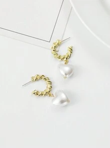 1pair Faux Pearl Heart Shaped Dangle Earrings - Pearl Heart Earrings - View 6