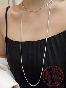 FOREVER QUEEN S925純銀項鍊,長蛇骨鏈透肉深v頸鍊,女士疊穿鎖骨鏈,毛衣鏈