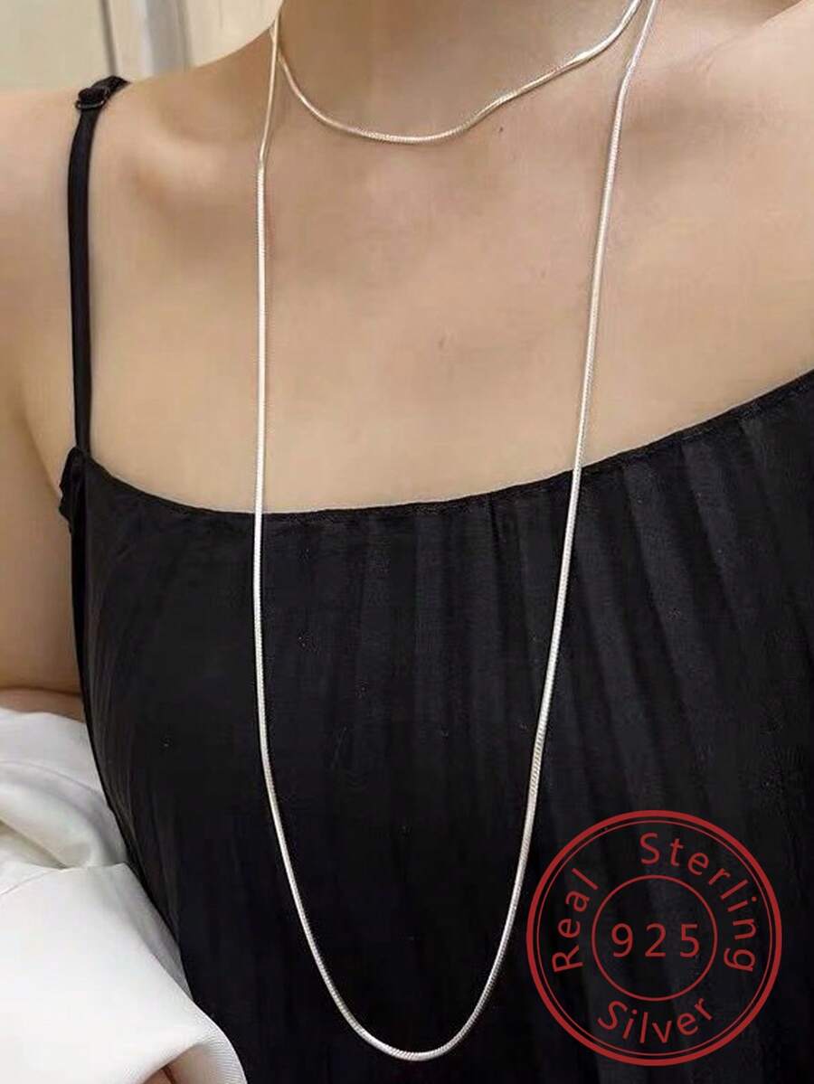 FOREVER QUEEN S925純銀項鍊,長蛇骨鏈透肉深v頸鍊,女士疊穿鎖骨鏈,毛衣鏈