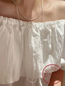 FOREVER QUEEN S925純銀項鍊,長蛇骨鏈透肉深v頸鍊,女士疊穿鎖骨鏈,毛衣鏈