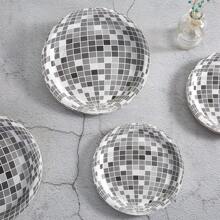Disco Ball Disposable Party Supplies, One-Time Use Plates Cups Napkins, Silver Disco Paper Plates, Disposable Disco Paper Plates & Cups Suitable For Wedding, Party, Birthday Decoration