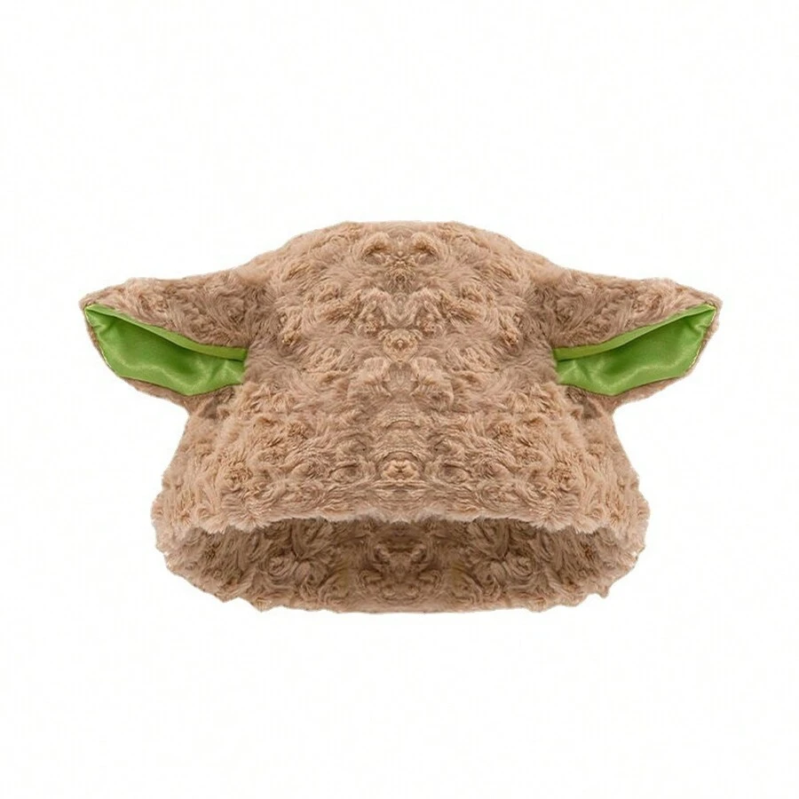 1頂女款可愛綠色耳朵毛絨羊毛帽，適用於秋冬季保暖和保護耳朵 - 卡其色 - 查看 1