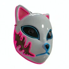Máscara De Halloween Con Luz Led Kimetsu No Yaiba Anime Cosplay Tanjiro Makomo Sabito Zorro Gato - Rosa - Ver 6