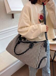 Fashionable And Popular Large-Capacity Travel Bag, Lightweight, Casual, Simple And Stylish, Contrasting Houndstooth Shoulder Messenger Bag, Sports Fitness Bag, Overnight Carry-On Hospital Handbag, Suitable For Short-Distance Business Trips, Vacations, Outdoor Skiing Sports Accessories. Bag For School School Accessories School Stuff
