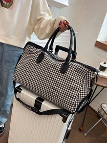 Fashionable And Popular Large-Capacity Travel Bag, Lightweight, Casual, Simple And Stylish, Contrasting Houndstooth Shoulder Messenger Bag, Sports Fitness Bag, Overnight Carry-On Hospital Handbag, Suitable For Short-Distance Business Trips, Vacations, Outdoor Skiing Sports Accessories. Bag For School School Accessories School Stuff