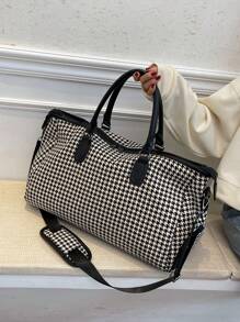 Fashionable And Popular Large-Capacity Travel Bag, Lightweight, Casual, Simple And Stylish, Contrasting Houndstooth Shoulder Messenger Bag, Sports Fitness Bag, Overnight Carry-On Hospital Handbag, Suitable For Short-Distance Business Trips, Vacations, Outdoor Skiing Sports Accessories. Bag For School School Accessories School Stuff