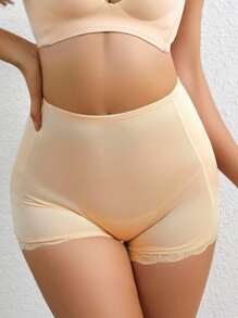 1pc Women's Shaping Shorts With Lace Trim, Butt Lifting, Tummy Control, Detachable Sponge Pad