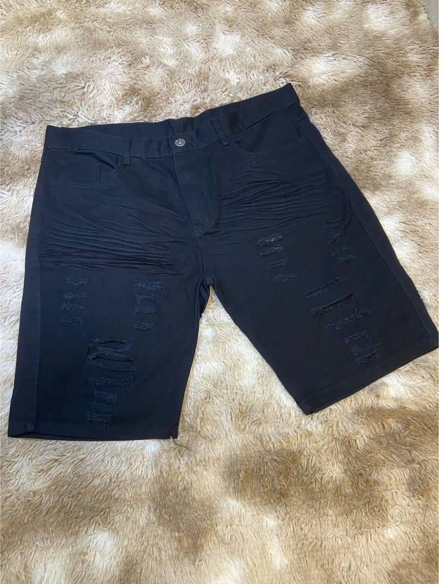 Men Denim Shorts - 黑色 - 查看 1