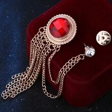 1x 男士紅色寶石流蘇鏈合金裝飾時尚胸針適合日常使用 - 紅色 - 查看 2