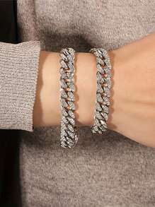 kuuioe 1個歐美風格全鑲鑽石項鍊,男女均可配戴成手鍊,時尚酷炫飾品 - 銀色 - 查看 7