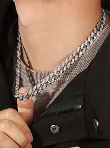 kuuioe 1個歐美風格全鑲鑽石項鍊,男女均可配戴成手鍊,時尚酷炫飾品 - 銀色 - 查看 6