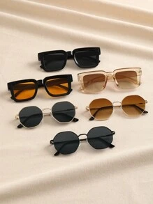 6副方形金属几何框时尚眼镜，女士旅行派对服饰配饰，沙滩配饰，夏季海滩度假、户外活动、旅行眼镜 - 彩色 - 查看 4