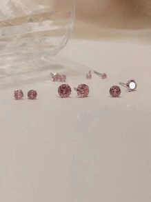GAGAFEEL 1對簡約優雅的s925純銀和鍾添佳珠圓形粉色鑽石裝飾的螺旋耳釘,適用於女性的百搭款式,生日禮物