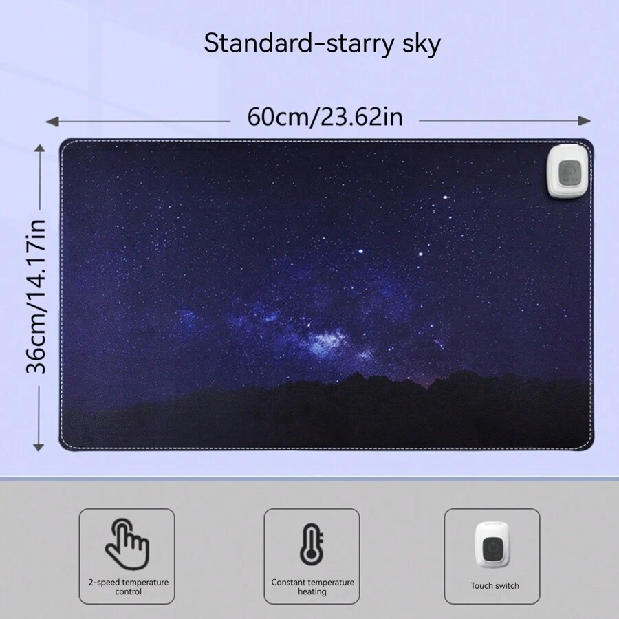 電熱滑鼠墊桌墊顯示溫度加熱滑鼠墊辦公電腦桌鍵盤冬季保暖 - 黑色 - 查看 1