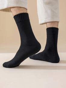 1Pair Men's Thick Thermal Lined Crew Socks, Thermal Long Socks For Sleeping, Floor Wear