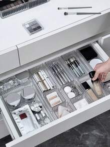 1pc Transparent Desktop Cosmetic Storage Box With Wavy Pattern Design And Drawers, Suitable For Home Use,Room,Home,Bedroom,Bathroom,House,Pink Room,Living Room Decor,Travel Stuff,Gift Bag,Gifts For Mom,Dad,Men,Friends,Teacher,Birthday,Wedding,Desk,Shelves,Accessories,Gift Boxes,Funny Gift,Storage ,Jewellery Box,Pouch,Makeup Brush Holder,Brush Holder,Perfume Organiser,Pouch Bag