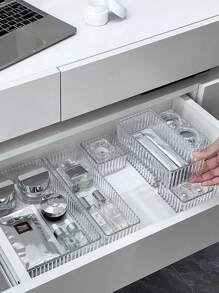 1pc Transparent Desktop Cosmetic Storage Box With Wavy Pattern Design And Drawers, Suitable For Home Use,Room,Home,Bedroom,Bathroom,House,Pink Room,Living Room Decor,Travel Stuff,Gift Bag,Gifts For Mom,Dad,Men,Friends,Teacher,Birthday,Wedding,Desk,Shelves,Accessories,Gift Boxes,Funny Gift,Storage ,Jewellery Box,Pouch,Makeup Brush Holder,Brush Holder,Perfume Organiser,Pouch Bag