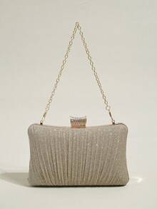 閃亮手拿包新娘和伴娘手提包優雅可拆卸鏈子晚宴包女士俱樂部聚會 - 香檳色 - 查看 2