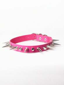 1個多尖銳的飾釘項圈,時尚的女性替代式頸鍊,庞克風格,pu皮革 - 紅色 - 查看 8