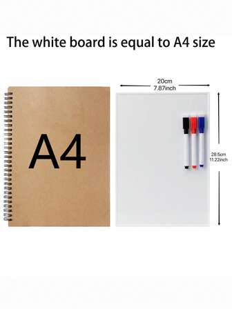 1 pieza Pizarra blanca de borrado en seco tamaño A4, pizarra blanca magnética, incluye 3 bolígrafos borrables, esencial para volver a la escuela
