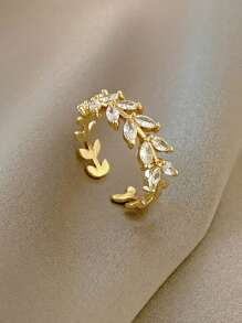 1 Miếng Ánh sáng sang trọng Đá quý Thiết kế lá Mở Nhẫn Với Zirconia - Vàng - Xem 1