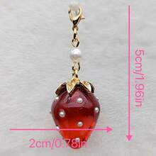 1pc Pearl Strawberry Replica Resin Decoration Bag Charm With Spring Hook For Zipper Suitable For Ladies' Daily Use, Date, Gift - Burgundy - View 2