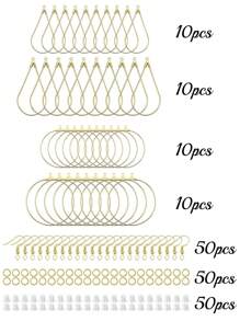 190pcs Earring Bead Hoop Set With 40pcs Teardrop-shaped & Round-shaped Beads, Along With 50pcs Earring Hooks, 50pcs Jump Rings And 50pcs Earring Backs, For Jewelry Making Diy Craft - Gold - View 2