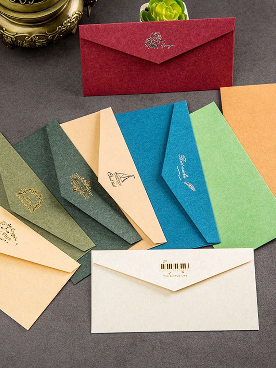 5入組/10入組金箔信封,辦公室信封,手寫字母包裝紙,婚禮請柬,朋友們,華麗復古藍色的信封