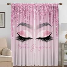 2入組睫毛圖案窗簾 - 彩色 - 查看 2