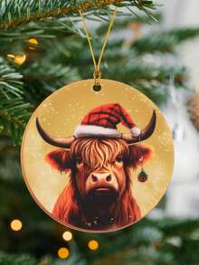 1pc Acrylic Christmas Tree Decoration With Red Hat Bull Head Shape Pendant