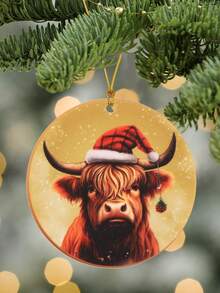 1pc Acrylic Christmas Tree Decoration With Red Hat Bull Head Shape Pendant