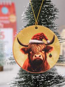 1pc Acrylic Christmas Tree Decoration With Red Hat Bull Head Shape Pendant